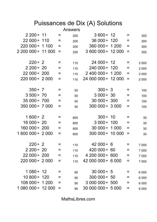 Nombres entiers divisés par multiples de puissances positives de dix (quotients entiers) (A) page 2