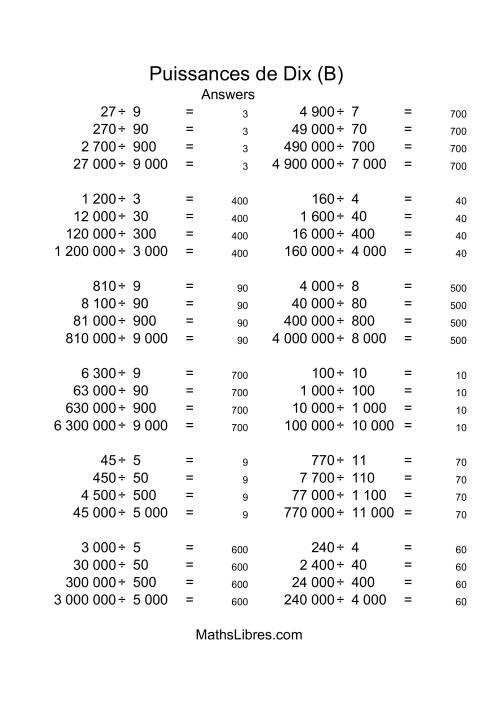 Nombres entiers divisés par multiples de puissances positives de dix (quotients entiers) (B) page 2