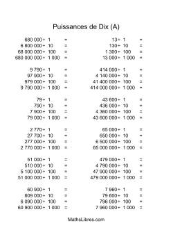 Nombres entiers divisés par puissances positives de dix (quotients entiers)