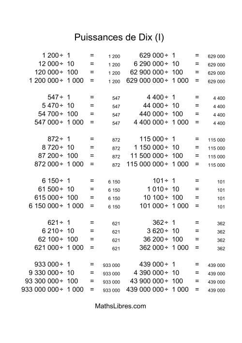 Nombres entiers divisés par puissances positives de dix (quotients entiers) (I) page 2