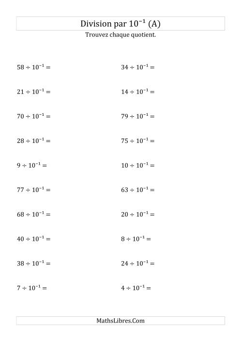 Division de nombres entiers par 10⁻¹ (A)