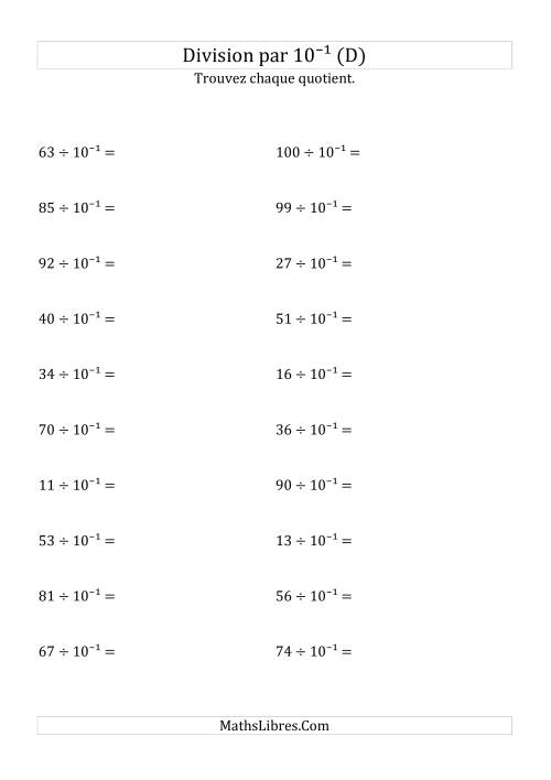 Division de nombres entiers par 10⁻¹ (D)