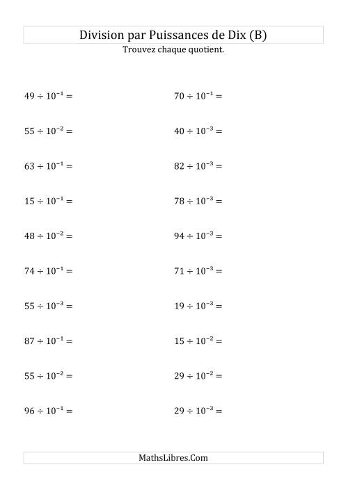 Division de nombres entiers par puissances n&eeacute;gatives de dix (forme exposant) (B)