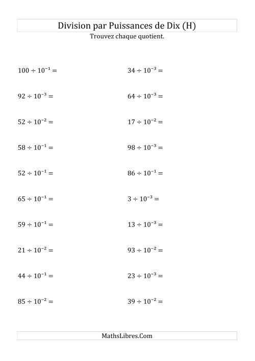 Division de nombres entiers par puissances n&eeacute;gatives de dix (forme exposant) (H)