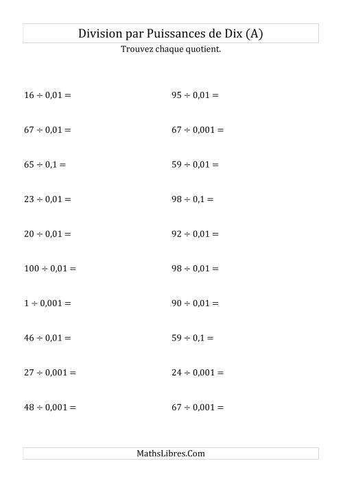 Division de nombres entiers par puissances n&eeacute;gatives de dix (forme standard) (A)