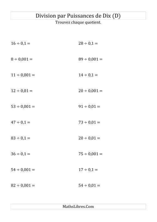 Division de nombres entiers par puissances n&eeacute;gatives de dix (forme standard) (D)