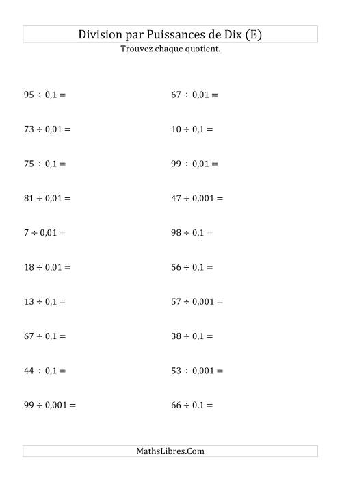 Division de nombres entiers par puissances n&eeacute;gatives de dix (forme standard) (E)