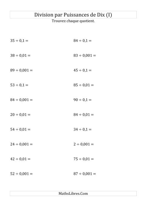Division de nombres entiers par puissances n&eeacute;gatives de dix (forme standard) (I)