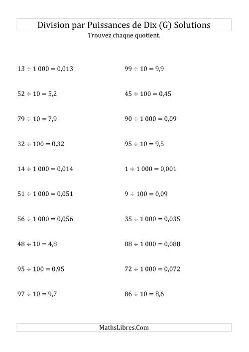 Division de nombres entiers par puissances positives de dix (forme standard) (G) page 2
