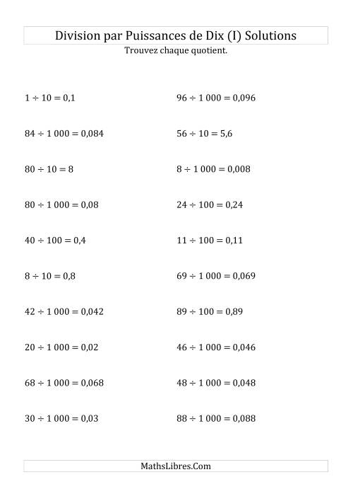 Division de nombres entiers par puissances positives de dix (forme standard) (I) page 2