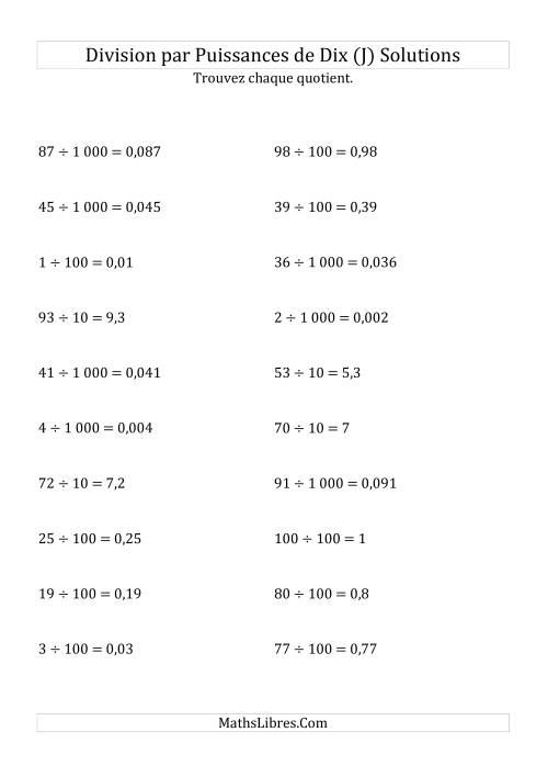 Division de nombres entiers par puissances positives de dix (forme standard) (J) page 2
