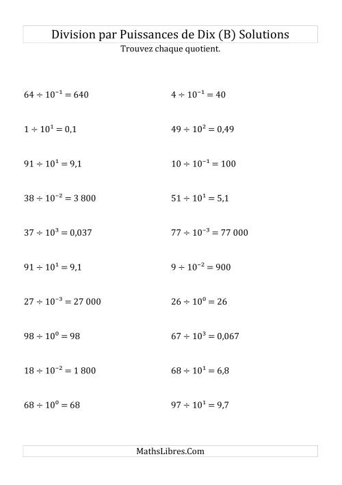 Division de nombres entiers par puissances de dix (forme exposant) (B) page 2