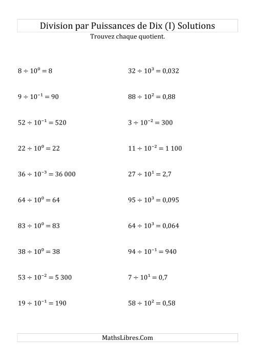 Division de nombres entiers par puissances de dix (forme exposant) (I) page 2