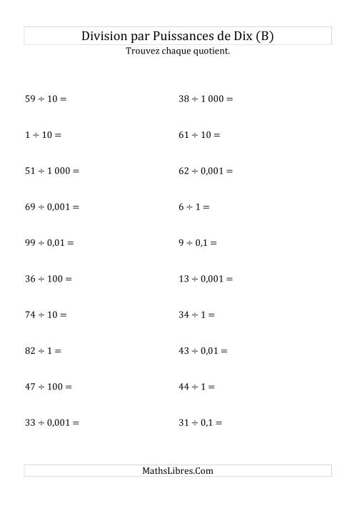 Division de nombres entiers par puissances de dix (forme standard) (B)