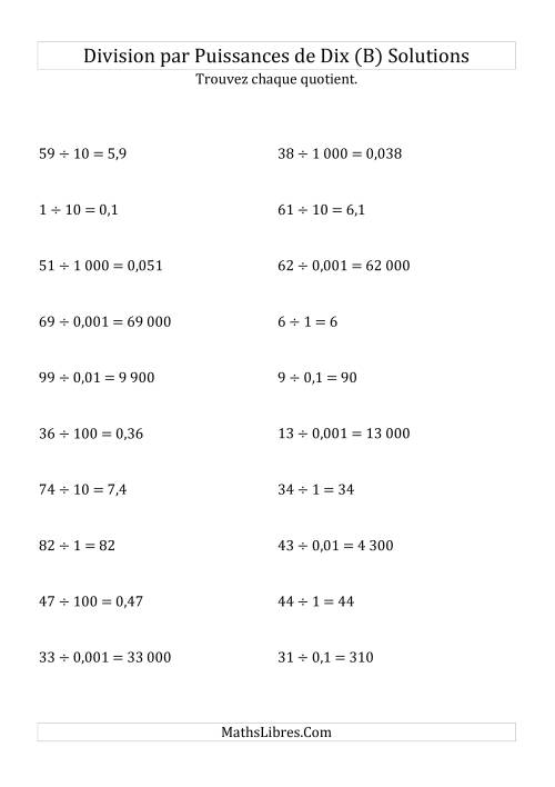 Division de nombres entiers par puissances de dix (forme standard) (B) page 2