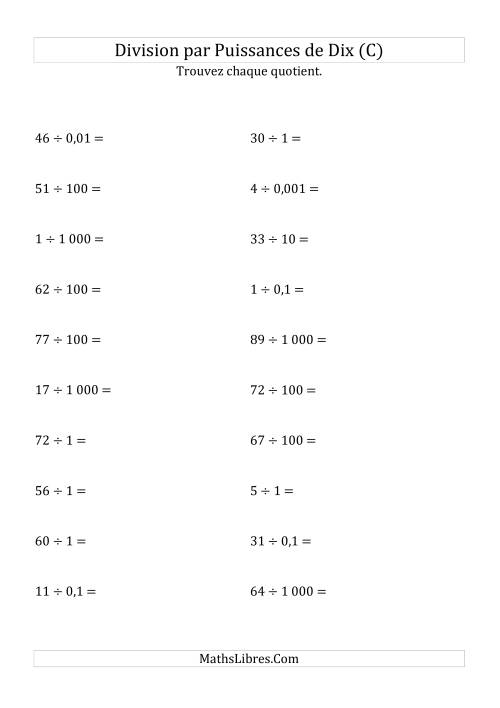 Division de nombres entiers par puissances de dix (forme standard) (C)