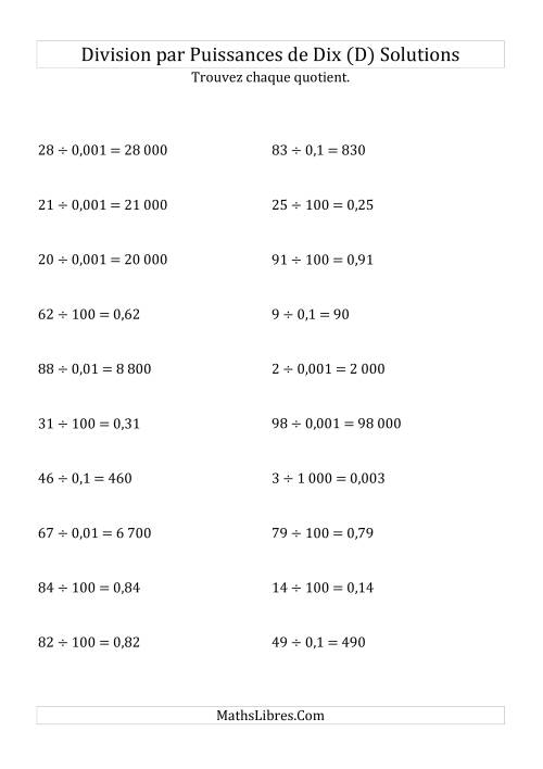 Division de nombres entiers par puissances de dix (forme standard) (D) page 2