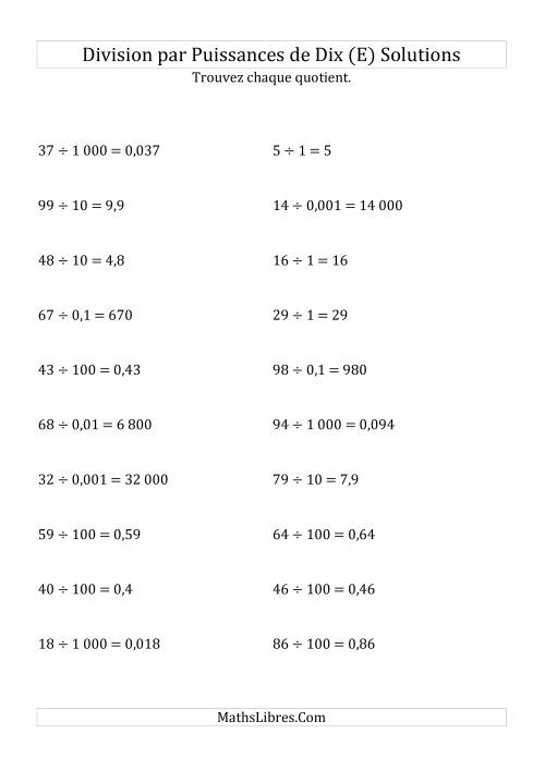 Division de nombres entiers par puissances de dix (forme standard) (E) page 2
