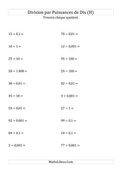 Division de nombres entiers par puissances de dix (forme standard) (H)