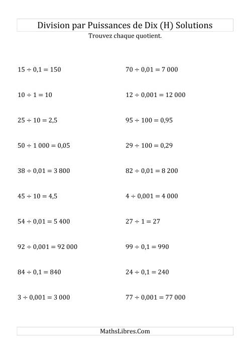 Division de nombres entiers par puissances de dix (forme standard) (H) page 2
