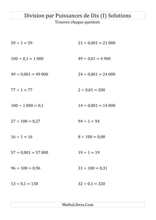 Division de nombres entiers par puissances de dix (forme standard) (I) page 2