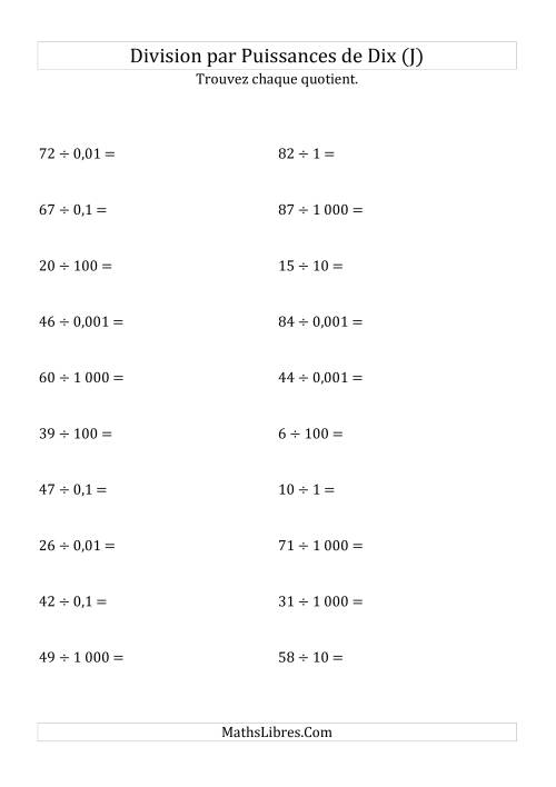 Division de nombres entiers par puissances de dix (forme standard) (J)