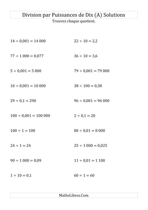 Division de nombres entiers par puissances de dix (forme standard) (Tout) page 2