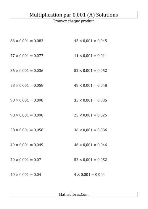 Multiplication de nombres entiers par 0,001 (A) page 2