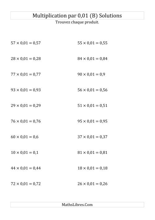 Multiplication de nombres entiers par 0,01 (B) page 2