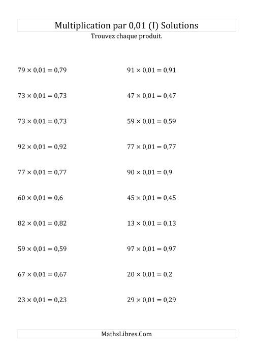 Multiplication de nombres entiers par 0,01 (I) page 2