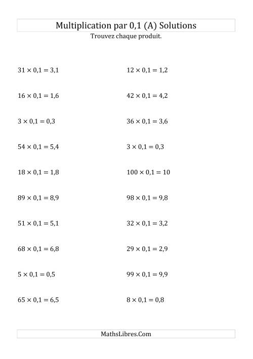 Multiplication de nombres entiers par 0,1 (A) page 2
