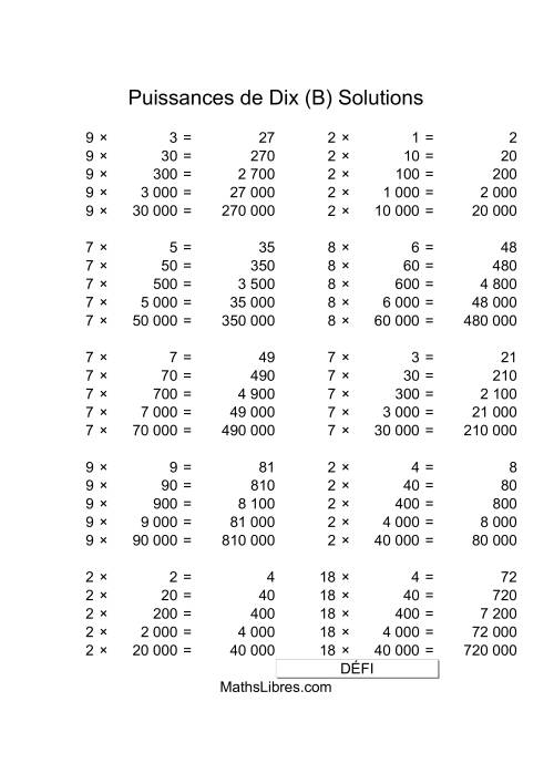 Nombres un-chiffre multipliés par multiples de puissances positives de dix (B) page 2