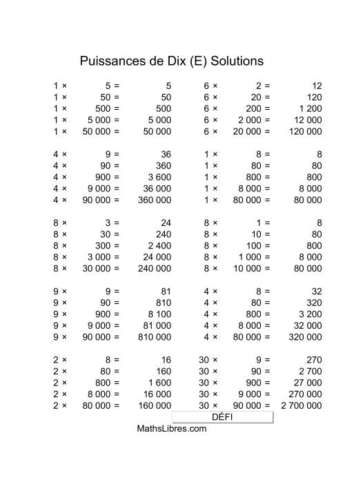 Nombres un-chiffre multipliés par multiples de puissances positives de dix (E) page 2