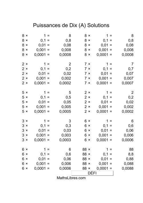 Nombres un-chiffre multipliés par puissances négatives de dix (A) page 2
