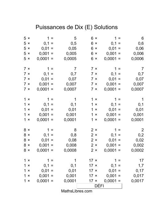 Nombres un-chiffre multipliés par puissances négatives de dix (E) page 2