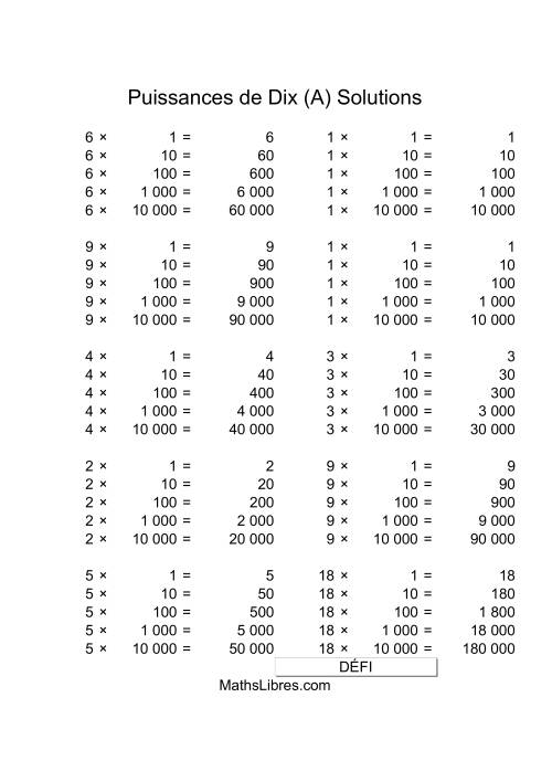 Nombres un-chiffre multipliés par puissances positives de dix (A) page 2