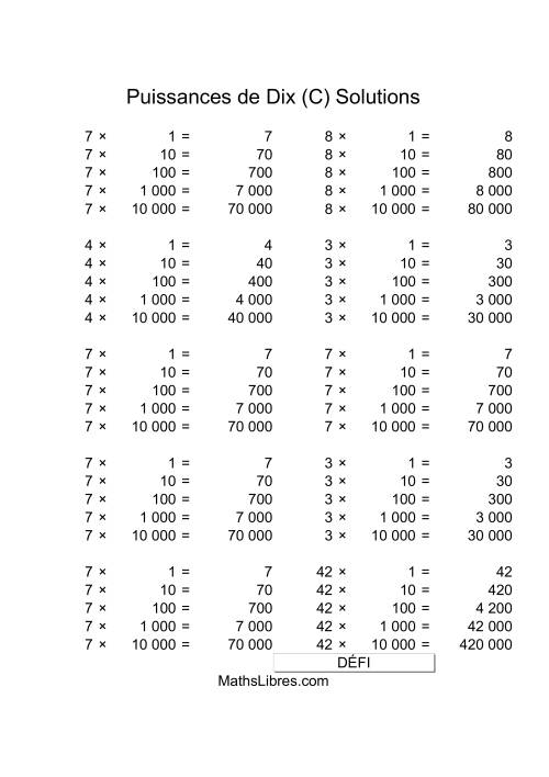 Nombres un-chiffre multipliés par puissances positives de dix (C) page 2