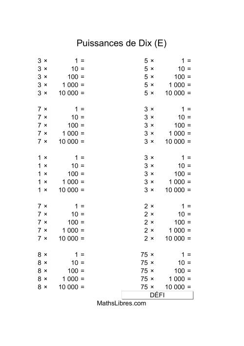 Nombres un-chiffre multipliés par puissances positives de dix (E)