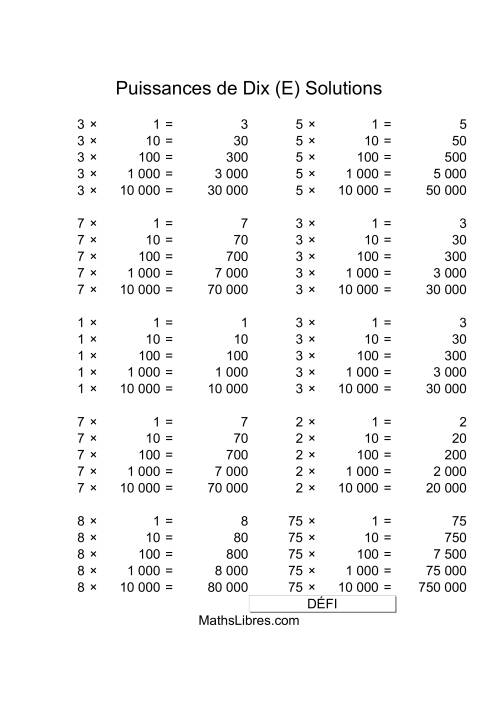 Nombres un-chiffre multipliés par puissances positives de dix (E) page 2