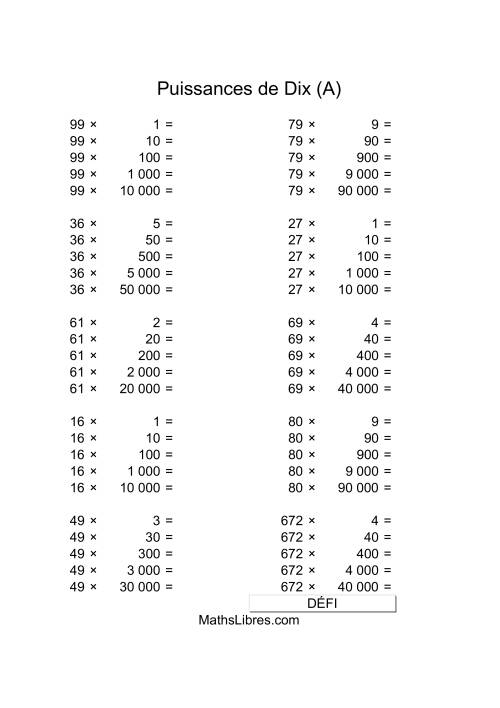 Nombres deux-chiffres multipliés par multiples de puissances positives de dix (A)