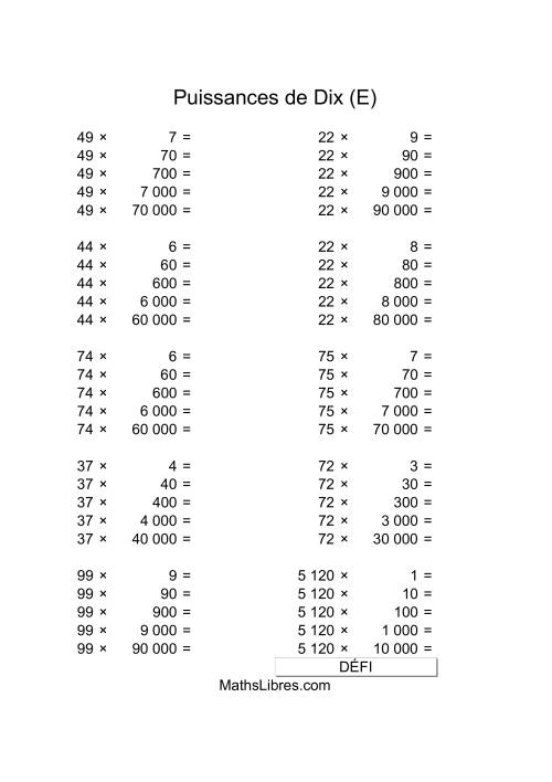 Nombres deux-chiffres multipliés par multiples de puissances positives de dix (E)
