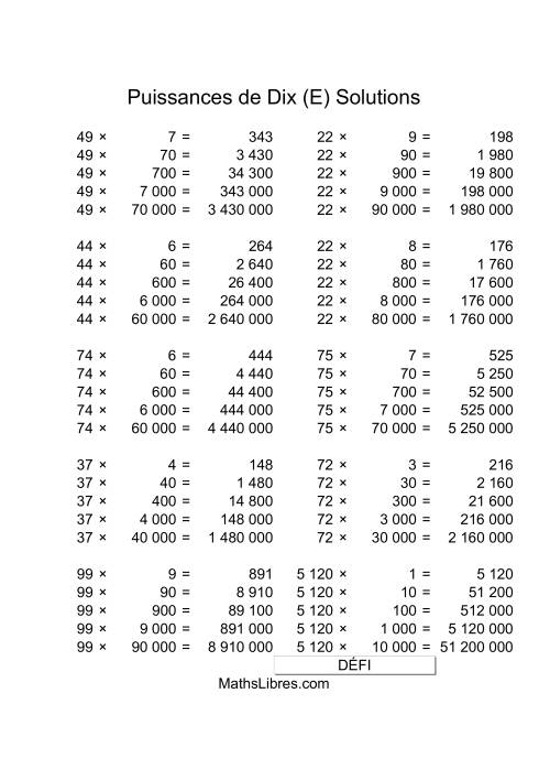 Nombres deux-chiffres multipliés par multiples de puissances positives de dix (E) page 2