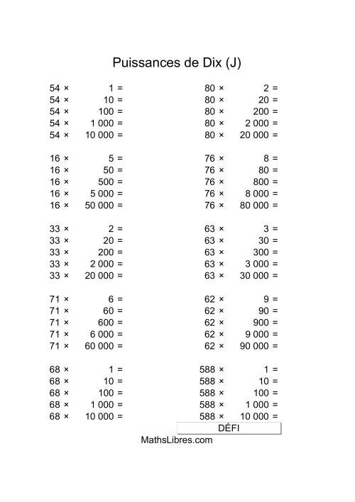 Nombres deux-chiffres multipliés par multiples de puissances positives de dix (J)