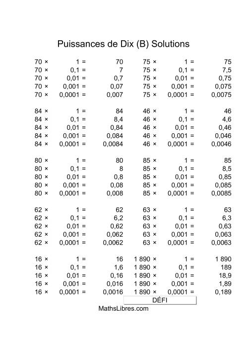 Nombres deux-chiffres multipliés par puissances négatives de dix (B) page 2