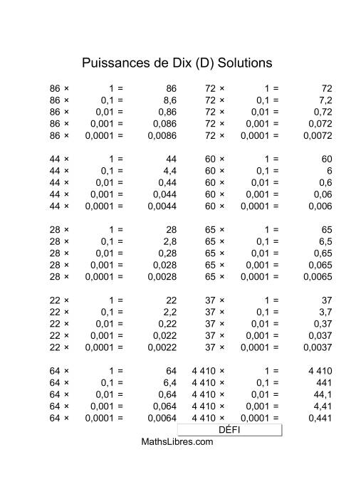 Nombres deux-chiffres multipliés par puissances négatives de dix (D) page 2