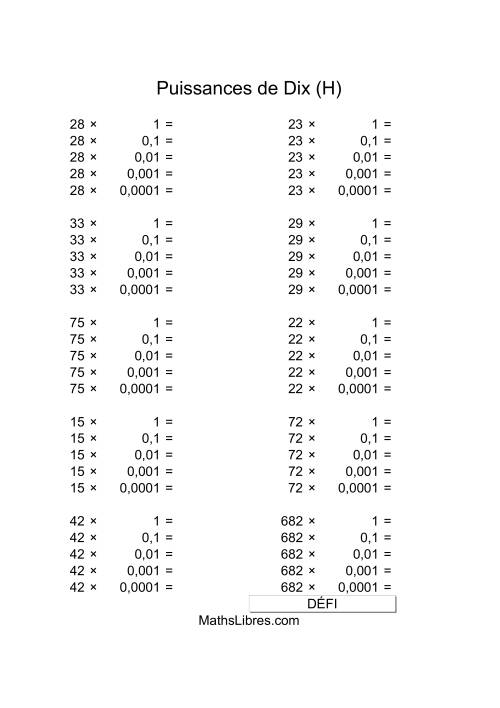 Nombres deux-chiffres multipliés par puissances négatives de dix (H)