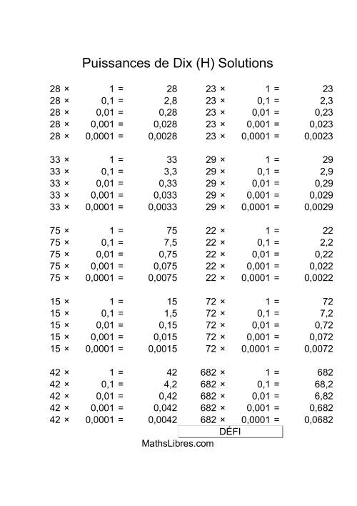 Nombres deux-chiffres multipliés par puissances négatives de dix (H) page 2