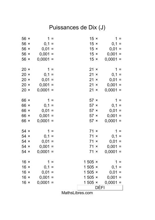 Nombres deux-chiffres multipliés par puissances négatives de dix (J)
