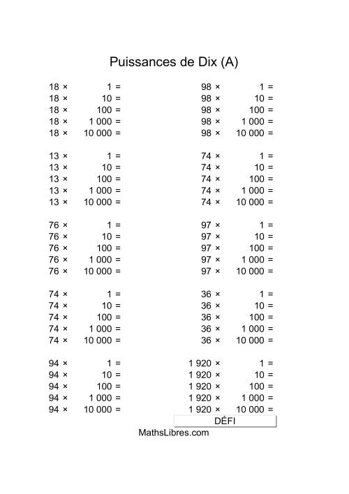 Nombres deux-chiffres multipliés par puissances positives de dix (A)