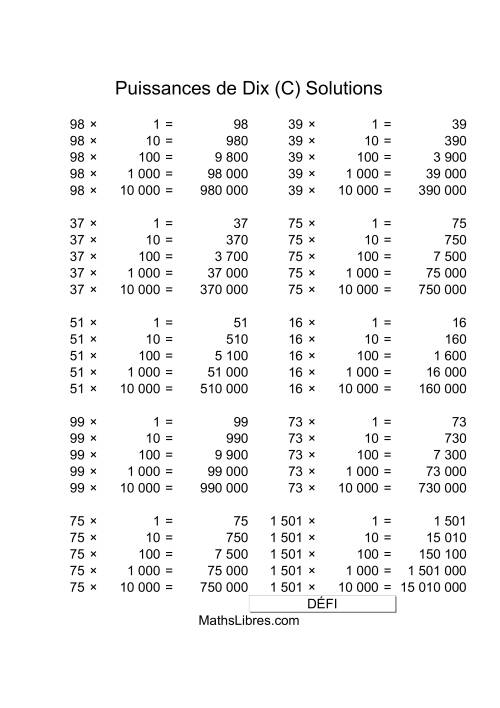 Nombres deux-chiffres multipliés par puissances positives de dix (C) page 2